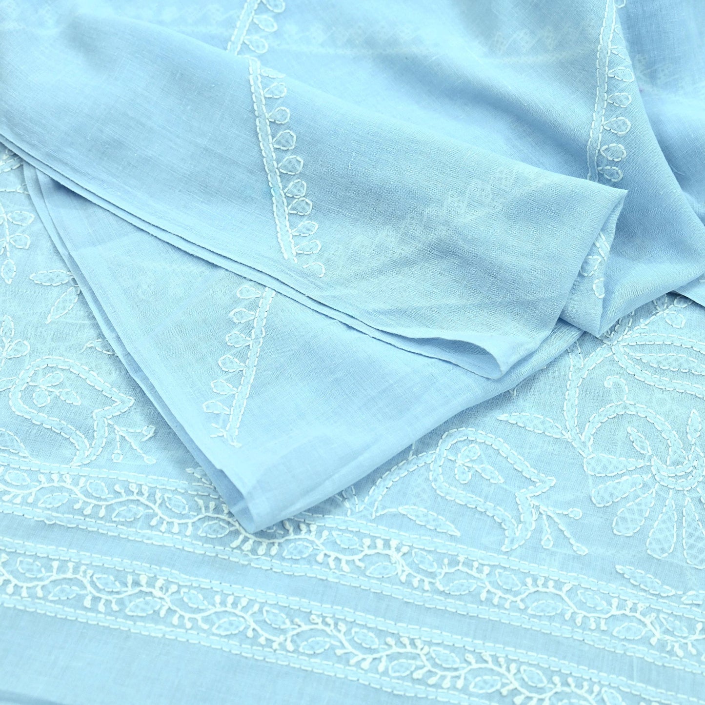 Indian Vintage Blue Dupatta Long Stole Pure Cotton Handmade Chikankari Scarves Veil Scarf Wrap Hippie Boho Soft