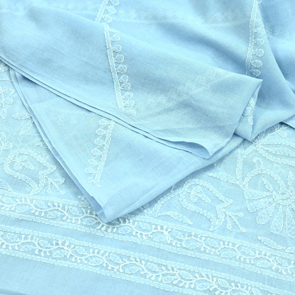 Indian Vintage Blue Dupatta Long Stole Pure Cotton Handmade Chikankari Scarves Veil Scarf Wrap Hippie Boho Soft