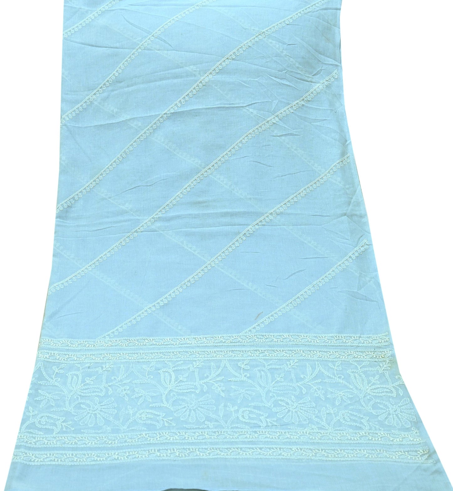 Indian Vintage Blue Dupatta Long Stole Pure Cotton Handmade Chikankari Scarves Veil Scarf Wrap Hippie Boho Soft
