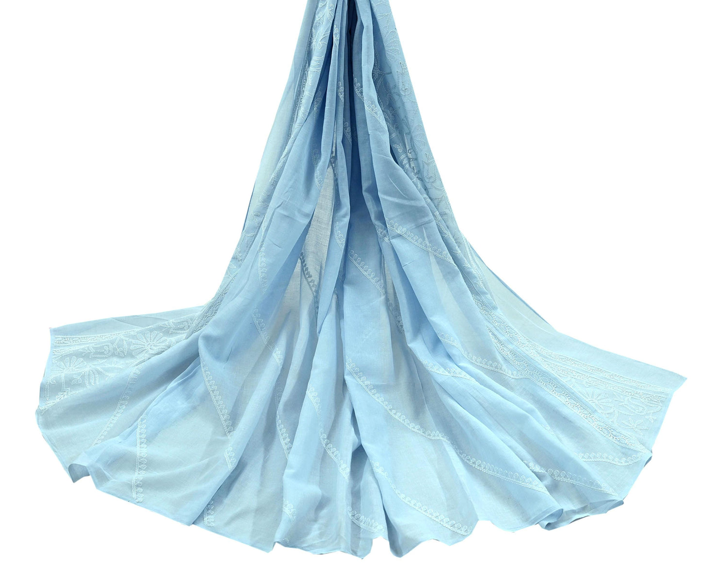 Indian Vintage Blue Dupatta Long Stole Pure Cotton Handmade Chikankari Scarves Veil Scarf Wrap Hippie Boho Soft