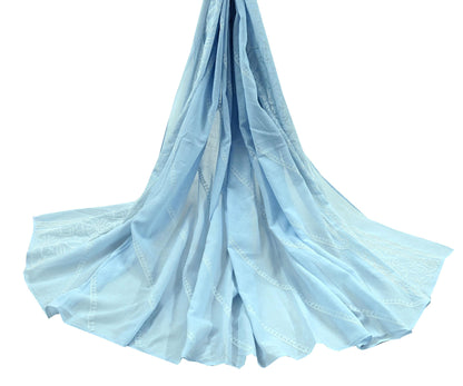 Indian Vintage Blue Dupatta Long Stole Pure Cotton Handmade Chikankari Scarves Veil Scarf Wrap Hippie Boho Soft