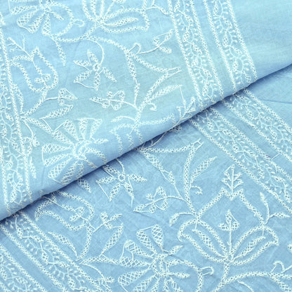Indian Vintage Blue Dupatta Long Stole Pure Cotton Handmade Chikankari Scarves Veil Scarf Wrap Hippie Boho Soft