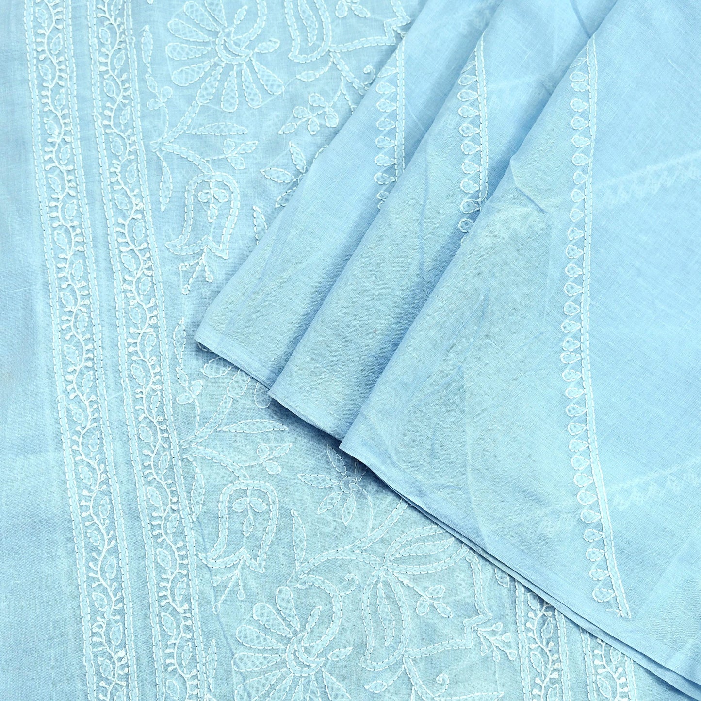 Indian Vintage Blue Dupatta Long Stole Pure Cotton Handmade Chikankari Scarves Veil Scarf Wrap Hippie Boho Soft