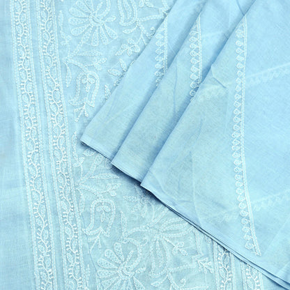 Indian Vintage Blue Dupatta Long Stole Pure Cotton Handmade Chikankari Scarves Veil Scarf Wrap Hippie Boho Soft