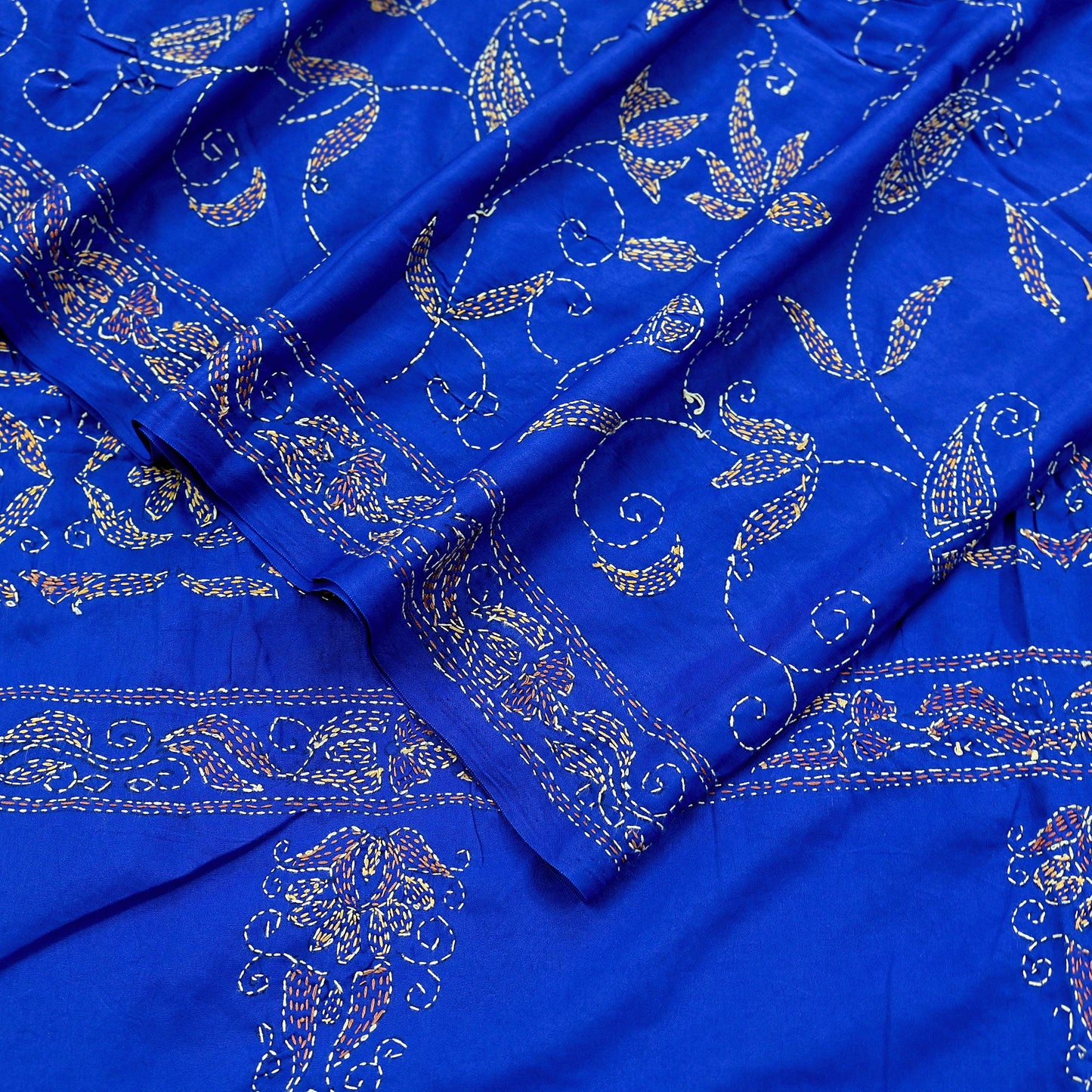 Indian Vintage Dupatta Blue Long Stole Hand Embroidered kantha stole Scarves Veil Wrap Soft Floral