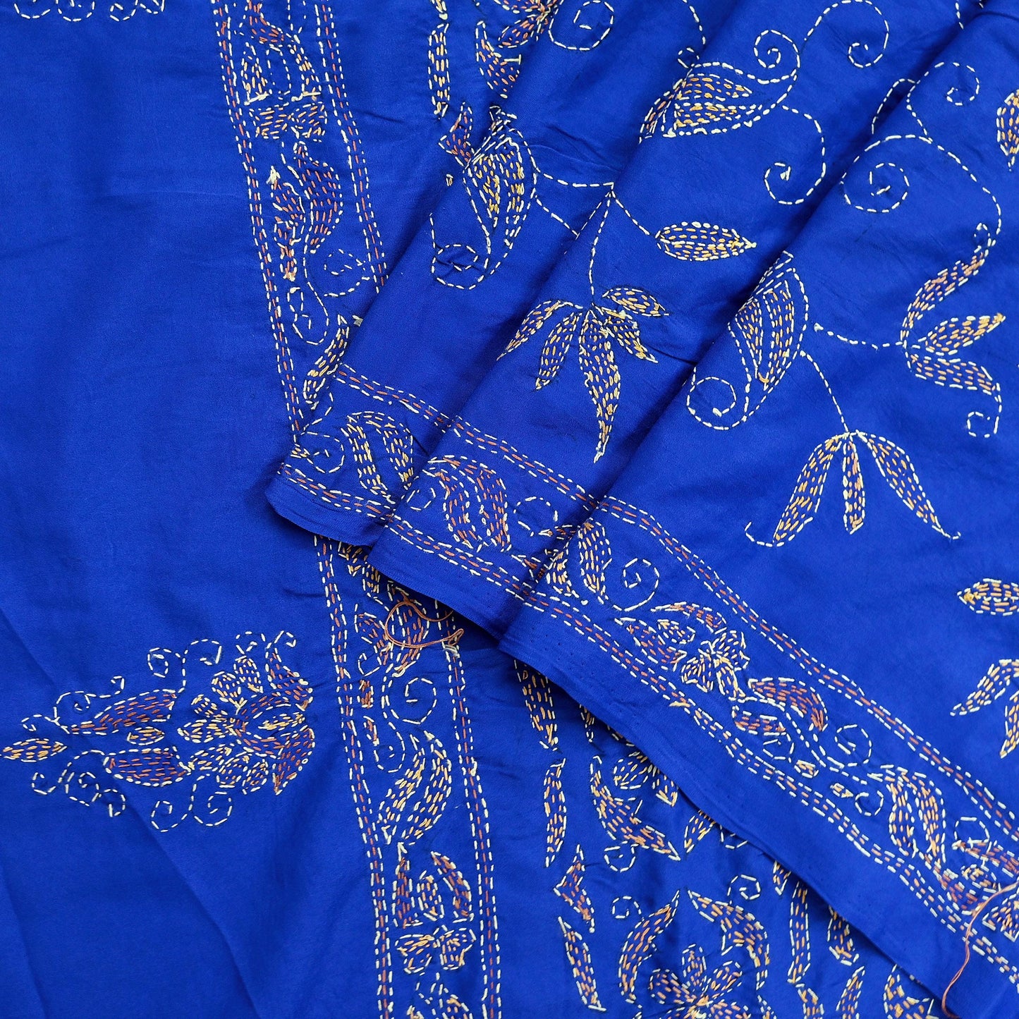 Indian Vintage Dupatta Blue Long Stole Hand Embroidered kantha stole Scarves Veil Wrap Soft Floral