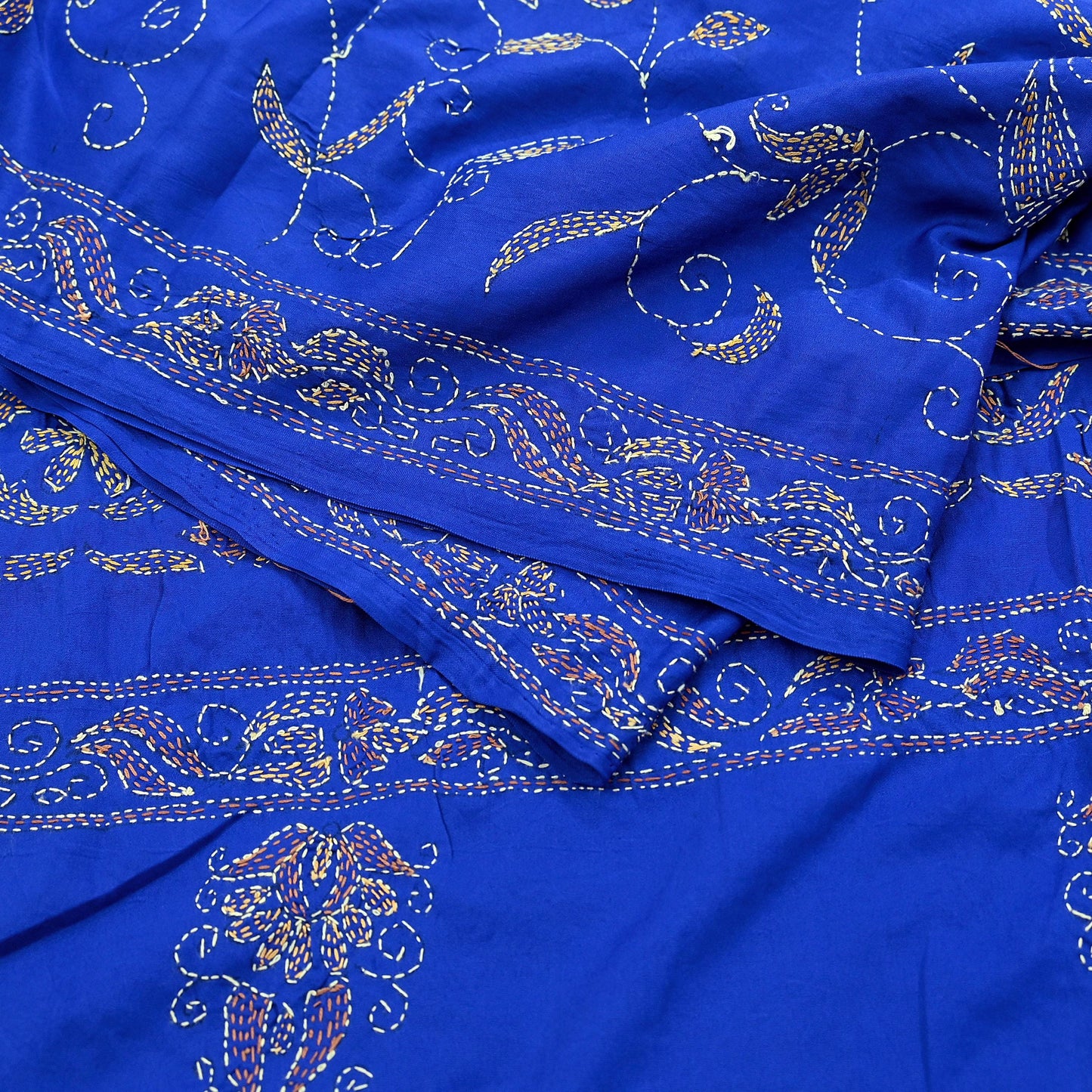 Indian Vintage Dupatta Blue Long Stole Hand Embroidered kantha stole Scarves Veil Wrap Soft Floral