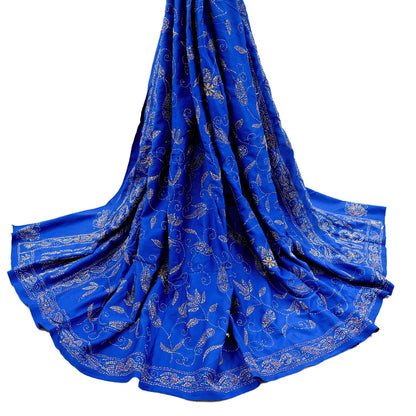 Indian Vintage Dupatta Blue Long Stole Hand Embroidered kantha stole Scarves Veil Wrap Soft Floral
