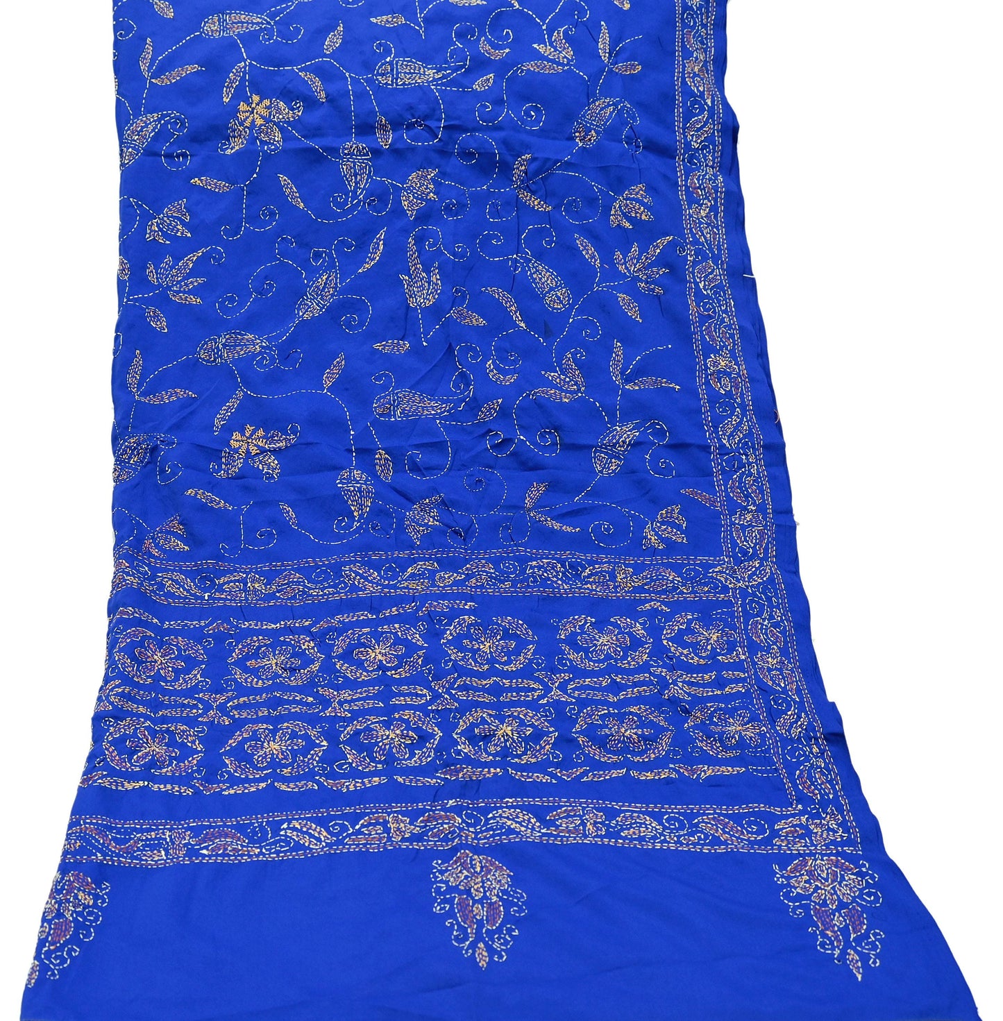 Indian Vintage Dupatta Blue Long Stole Hand Embroidered kantha stole Scarves Veil Wrap Soft Floral