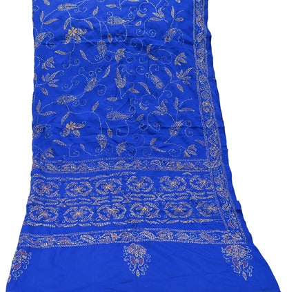 Indian Vintage Dupatta Blue Long Stole Hand Embroidered kantha stole Scarves Veil Wrap Soft Floral