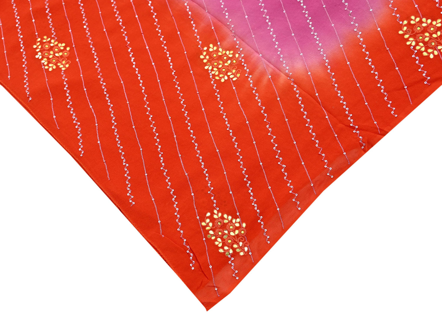 Indian Vintage orange Dupatta Pure Georgette silk Long Stole Hand Embroidered Gota Patti Scarves Stole Veil Wrap Sequins