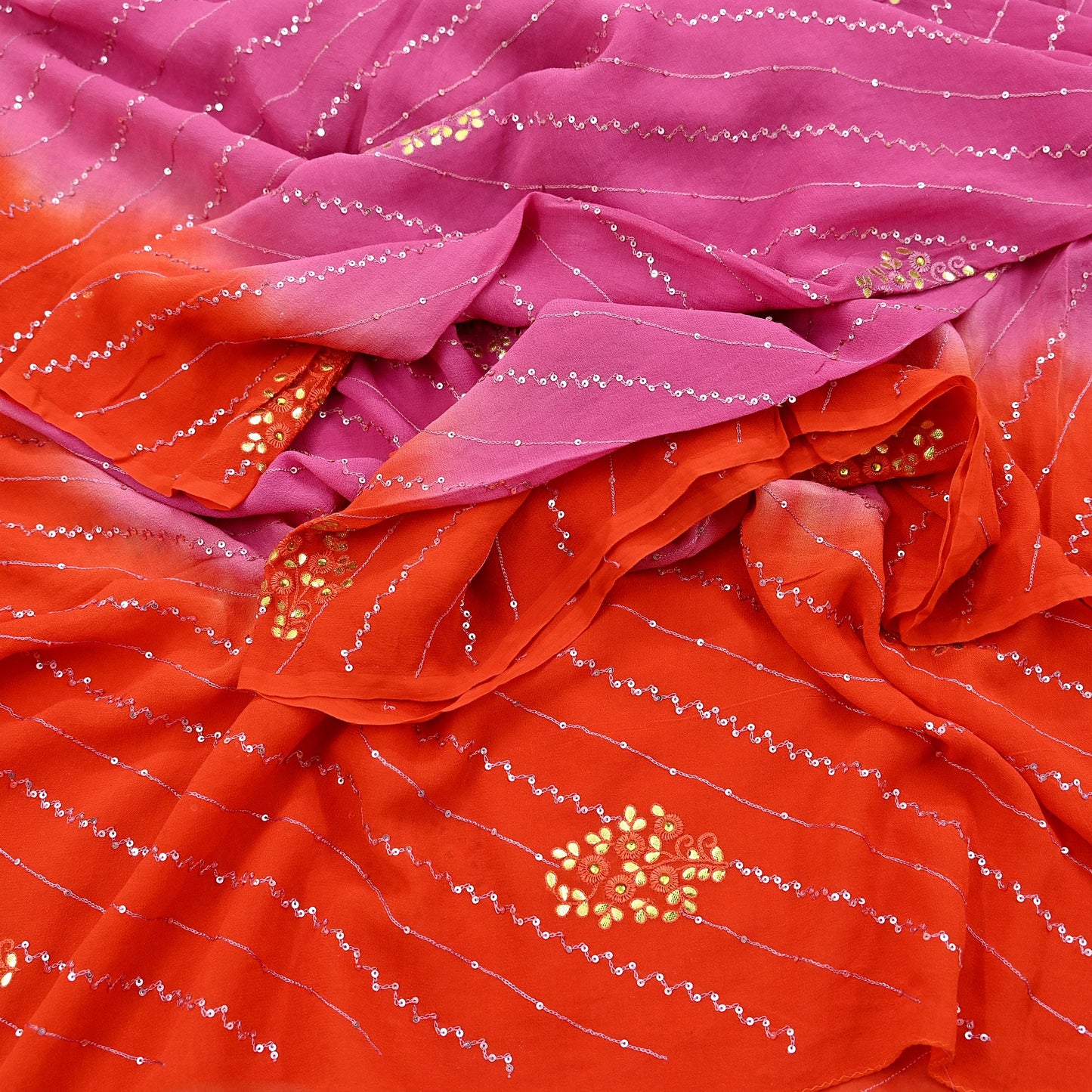Indian Vintage orange Dupatta Pure Georgette silk Long Stole Hand Embroidered Gota Patti Scarves Stole Veil Wrap Sequins