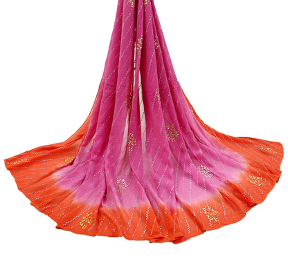 Indian Vintage orange Dupatta Pure Georgette silk Long Stole Hand Embroidered Gota Patti Scarves Stole Veil Wrap Sequins