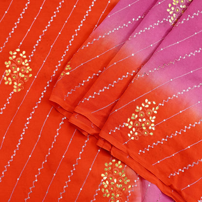 Indian Vintage orange Dupatta Pure Georgette silk Long Stole Hand Embroidered Gota Patti Scarves Stole Veil Wrap Sequins