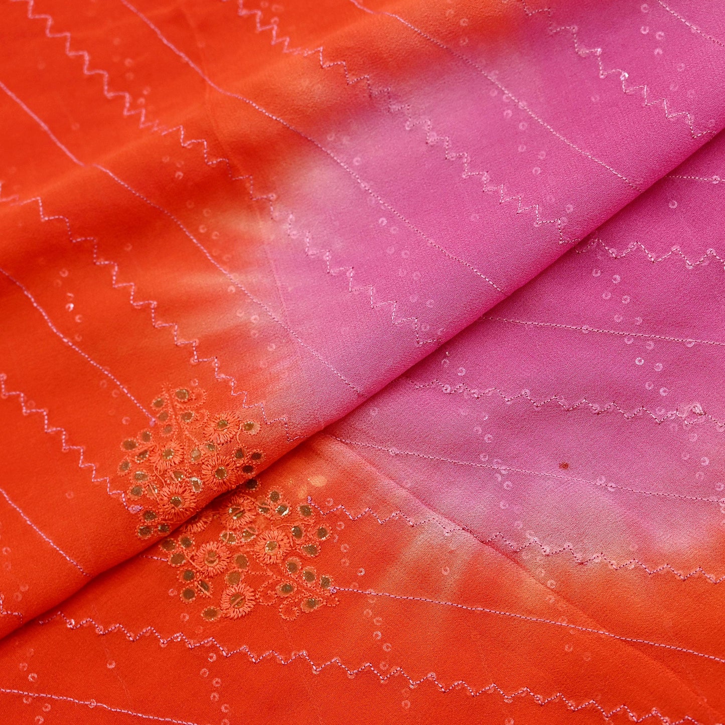 Indian Vintage orange Dupatta Pure Georgette silk Long Stole Hand Embroidered Gota Patti Scarves Stole Veil Wrap Sequins