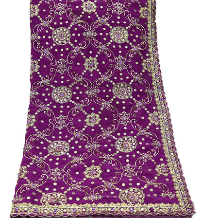 Indian Vintage Heavy Purple Dupatta Georgette Long Stole Hand Embroidered Scarf Zari Zardozi Wedding/Bridal Veil Hijab