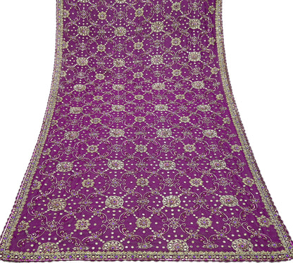 Indian Vintage Heavy Purple Dupatta Georgette Long Stole Hand Embroidered Scarf Zari Zardozi Wedding/Bridal Veil Hijab