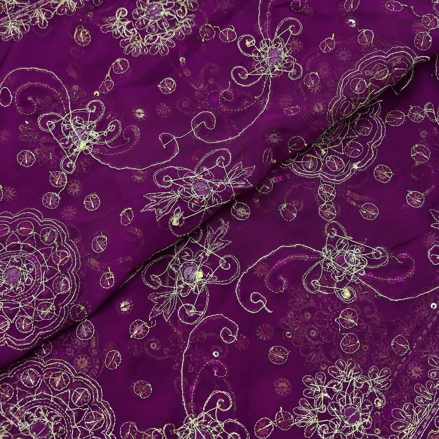 Indian Vintage Heavy Purple Dupatta Georgette Long Stole Hand Embroidered Scarf Zari Zardozi Wedding/Bridal Veil Hijab