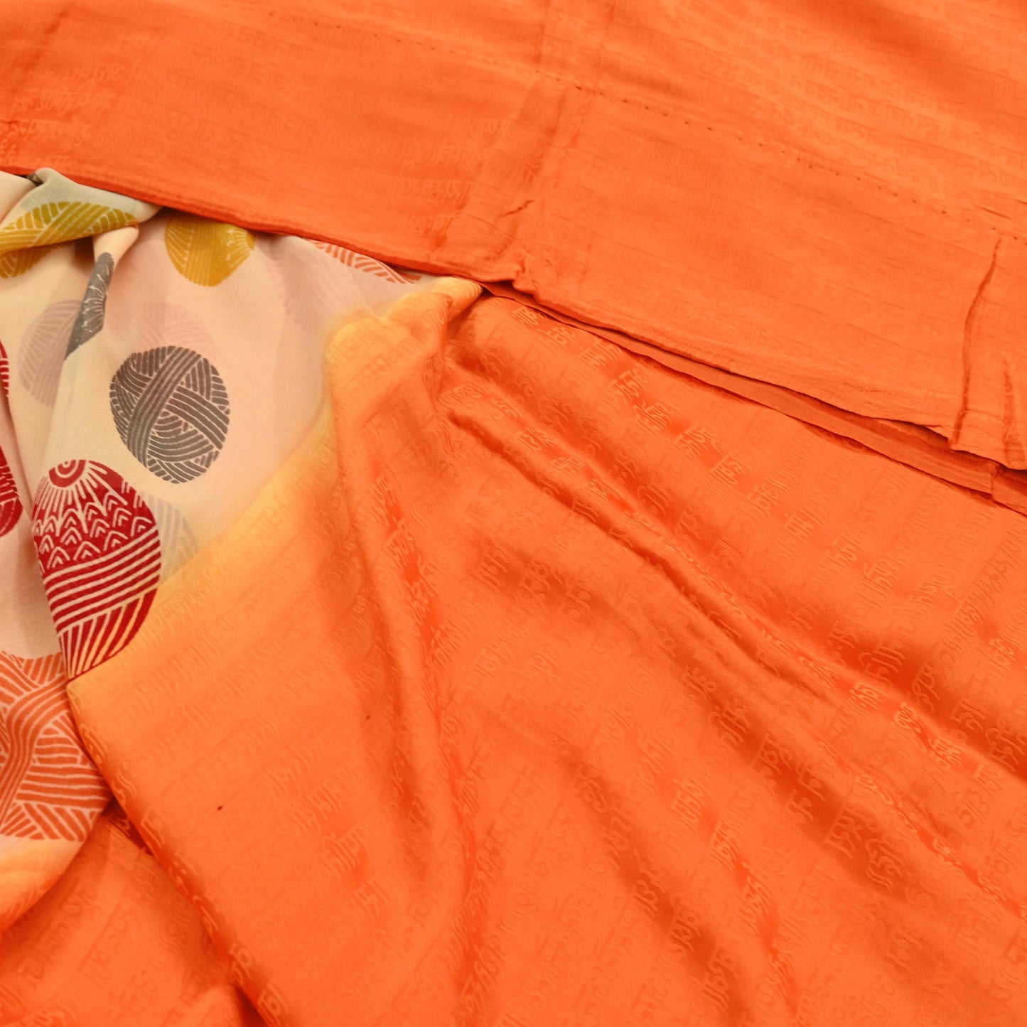Indian Vintage Sari Orange & Beige Pure Crepe Silk Hand Woven Sarees 5yd Sewing Craft Fabric Dress making Crafting Quilting