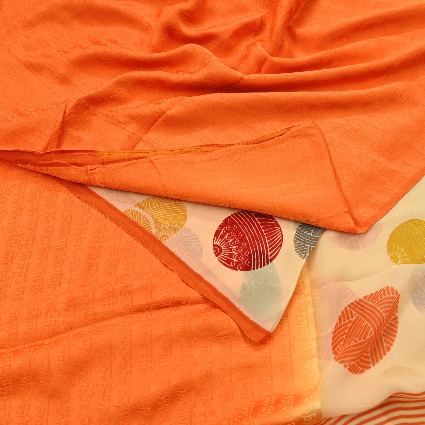 Indian Vintage Sari Orange & Beige Pure Crepe Silk Hand Woven Sarees 5yd Sewing Craft Fabric Dress making Crafting Quilting