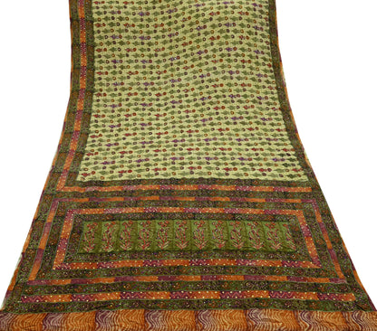 Indian Vintage Sari Multi Pure Crepe Silk Hand Embroidered Saree 5yd Craft Fabric Sewing Paisley Sequins Dress Making Crafting Quilting