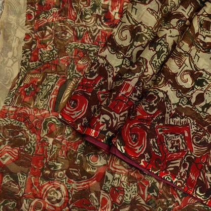 Women Vintage Sari Beige Pure Chiffon Silk Printed Sarees Craft Fabric Sewing 5Yd Soft Dress Making Floral Crafting Quilting Upcycle Used