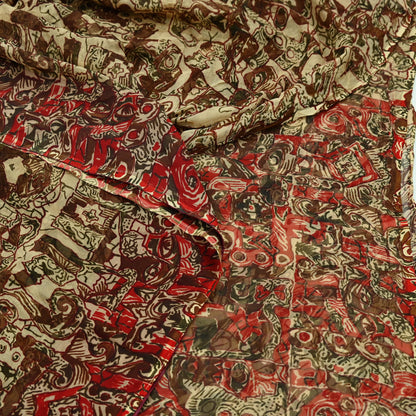 Women Vintage Sari Beige Pure Chiffon Silk Printed Sarees Craft Fabric Sewing 5Yd Soft Dress Making Floral Crafting Quilting Upcycle Used
