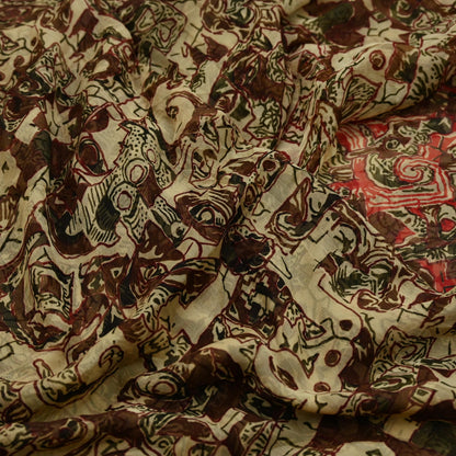 Women Vintage Sari Beige Pure Chiffon Silk Printed Sarees Craft Fabric Sewing 5Yd Soft Dress Making Floral Crafting Quilting Upcycle Used