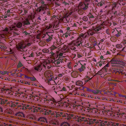 Indian Vintage Sari Pink Pure Silk Printed Sarees 5yd Sewing Craft Fabric Dress Making Soft Wrap Floral Crafting Quilting Upcycle