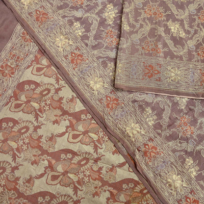 Indian Vintage Sari Brown 100% Pure Silk Hand Woven Sarees Craft Fabric 5Yd Ethnic Sewing Dress making Crafting Quilting Upcycle