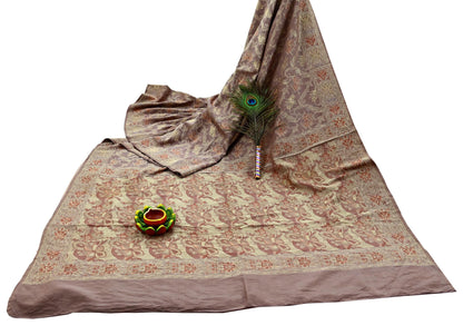 Indian Vintage Sari Brown 100% Pure Silk Hand Woven Sarees Craft Fabric 5Yd Ethnic Sewing Dress making Crafting Quilting Upcycle