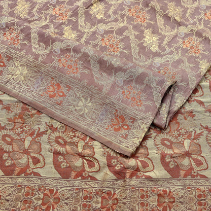 Indian Vintage Sari Brown 100% Pure Silk Hand Woven Sarees Craft Fabric 5Yd Ethnic Sewing Dress making Crafting Quilting Upcycle