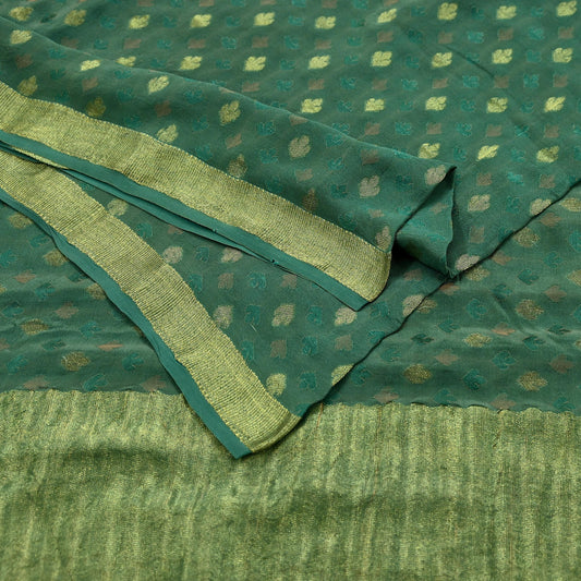 Indian Vintage Sari Green Pure Silk Hand Woven Sarees Fabric 5Yd Ethnic Dress Making Crafting Upcycle Quilting Zari Border