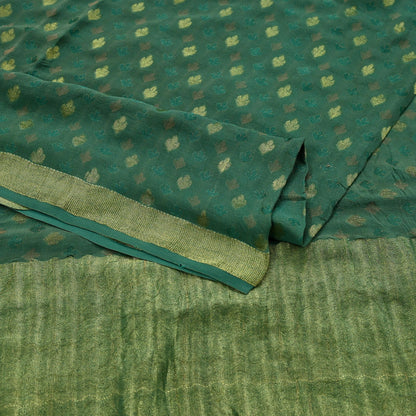 Indian Vintage Sari Green Pure Silk Hand Woven Sarees Fabric 5Yd Ethnic Dress Making Crafting Upcycle Quilting Zari Border
