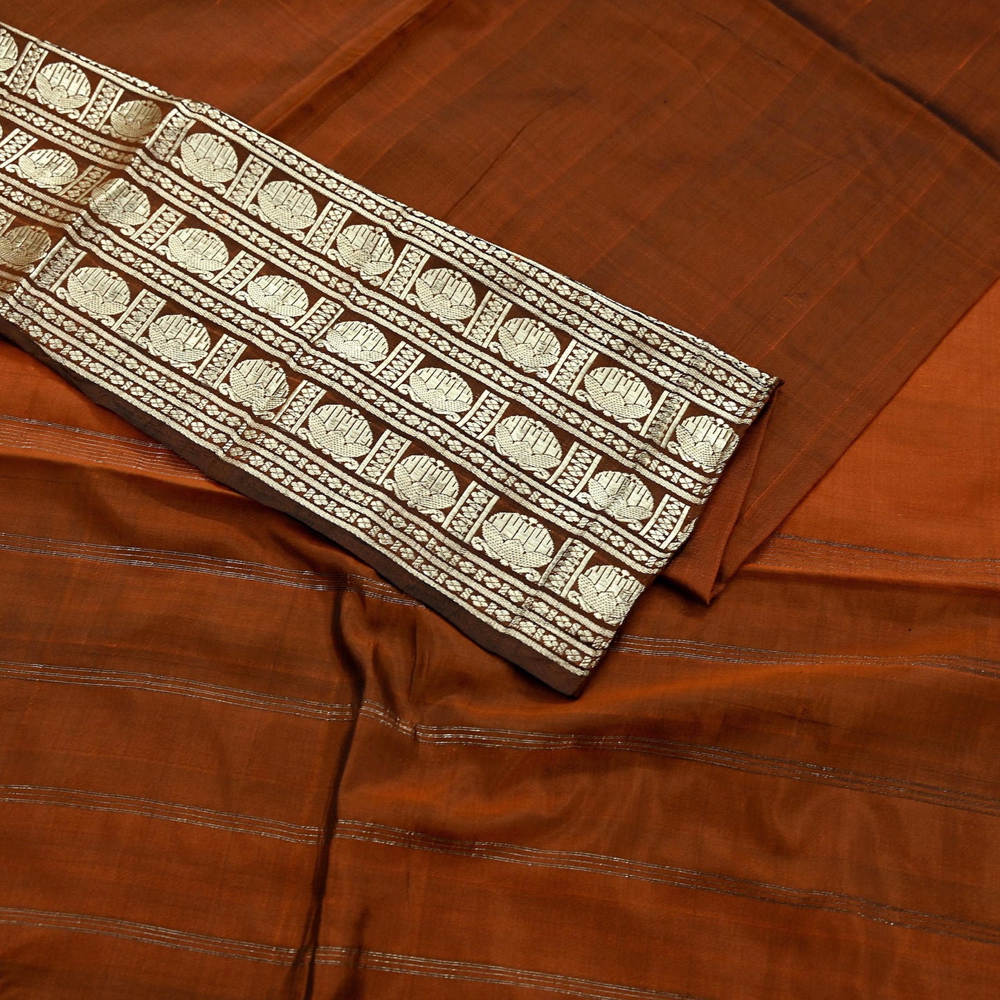 Indian Vintage Sari Brown Mysore Silk Woven Sarees Craft Fabric 5Yd Ethnic South silk Dress Making Crafting Upcycle Quilting Zari Border