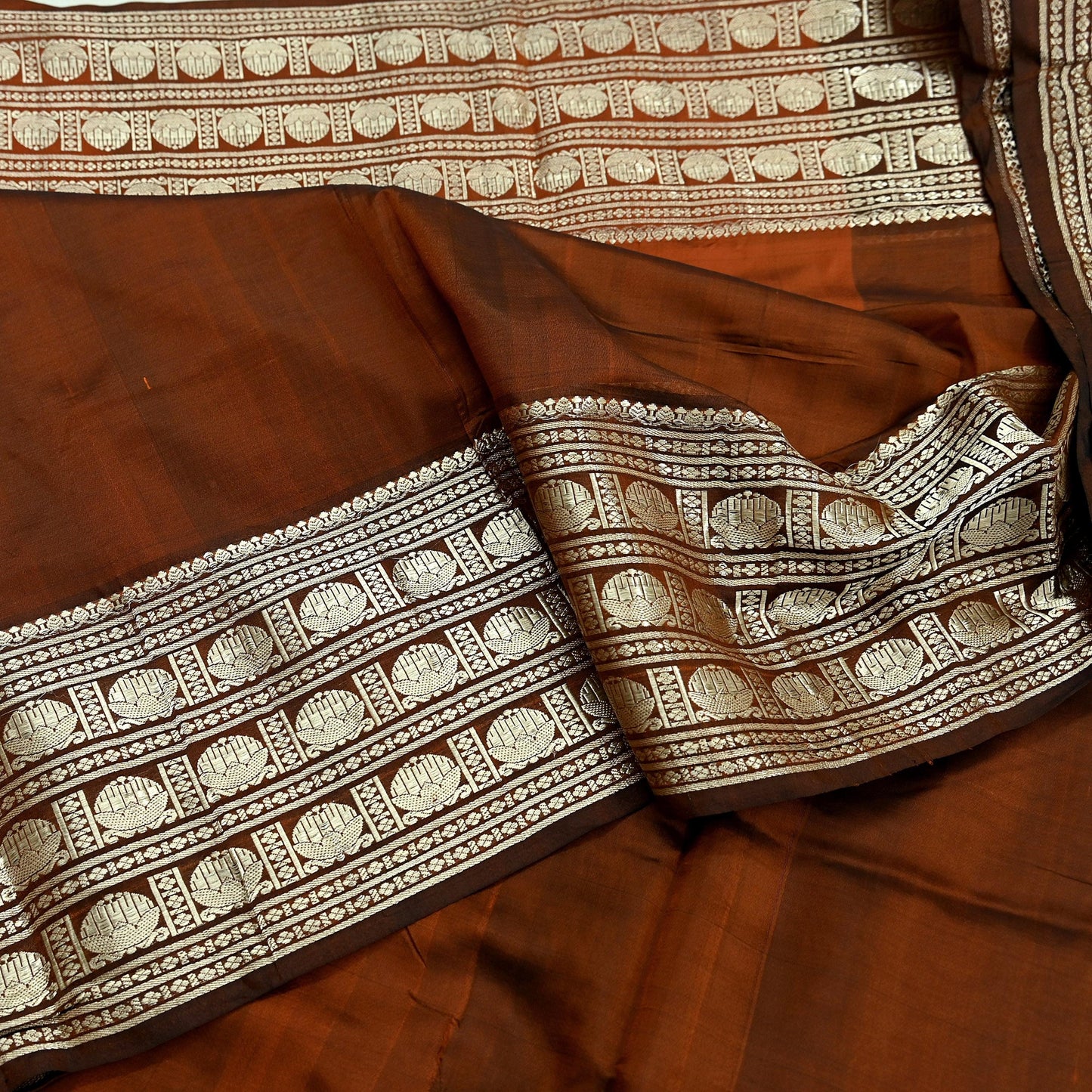 Indian Vintage Sari Brown Mysore Silk Woven Sarees Craft Fabric 5Yd Ethnic South silk Dress Making Crafting Upcycle Quilting Zari Border