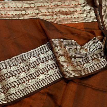 Indian Vintage Sari Brown Mysore Silk Woven Sarees Craft Fabric 5Yd Ethnic South silk Dress Making Crafting Upcycle Quilting Zari Border