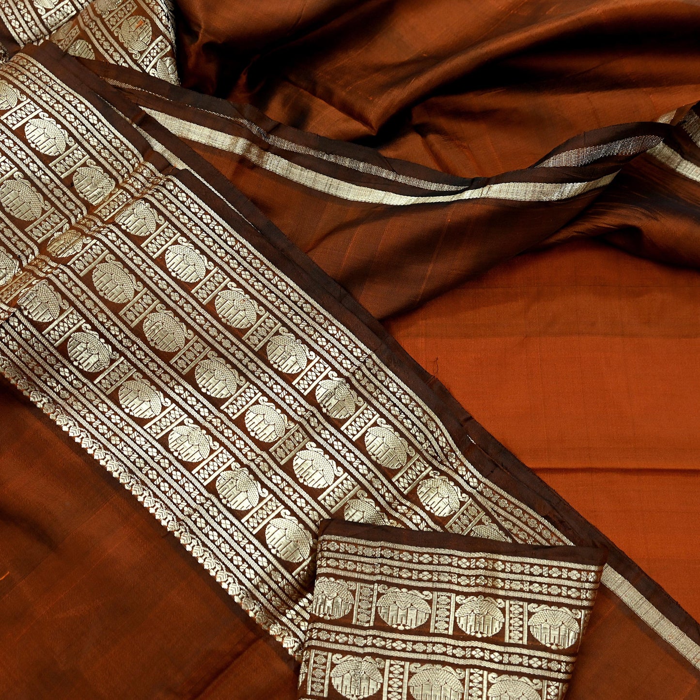 Indian Vintage Sari Brown Mysore Silk Woven Sarees Craft Fabric 5Yd Ethnic South silk Dress Making Crafting Upcycle Quilting Zari Border