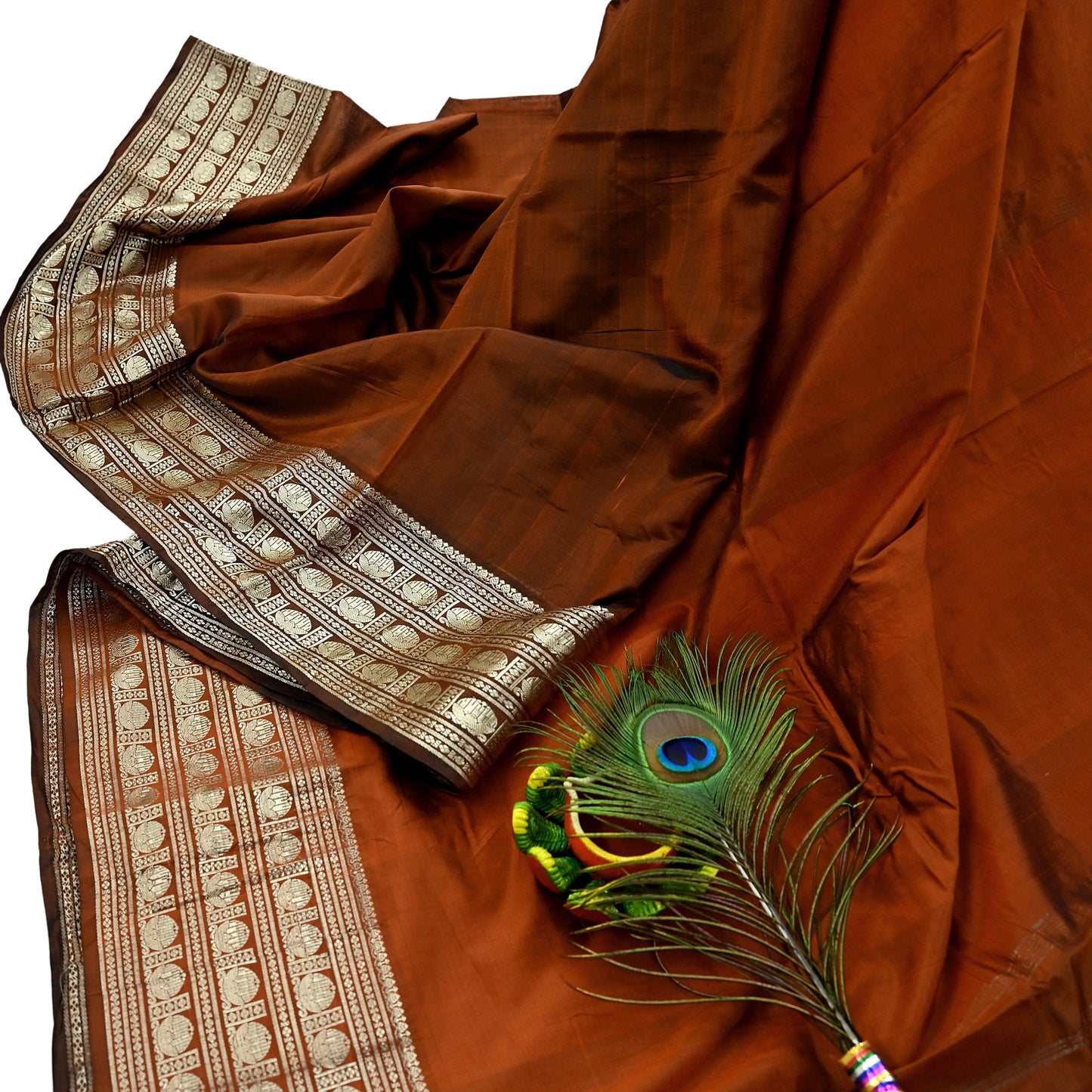 Indian Vintage Sari Brown Mysore Silk Woven Sarees Craft Fabric 5Yd Ethnic South silk Dress Making Crafting Upcycle Quilting Zari Border