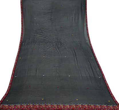 Indian Vintage Dupatta Black Pure Georgette silk Long Stole Embroidered Scarves Stole Veil Wrap