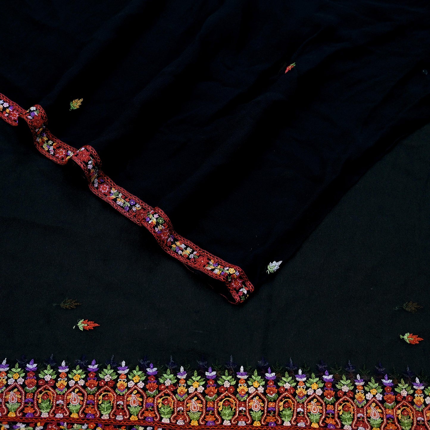 Indian Vintage Dupatta Black Pure Georgette silk Long Stole Embroidered Scarves Stole Veil Wrap