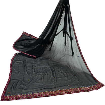 Indian Vintage Dupatta Black Pure Georgette silk Long Stole Embroidered Scarves Stole Veil Wrap