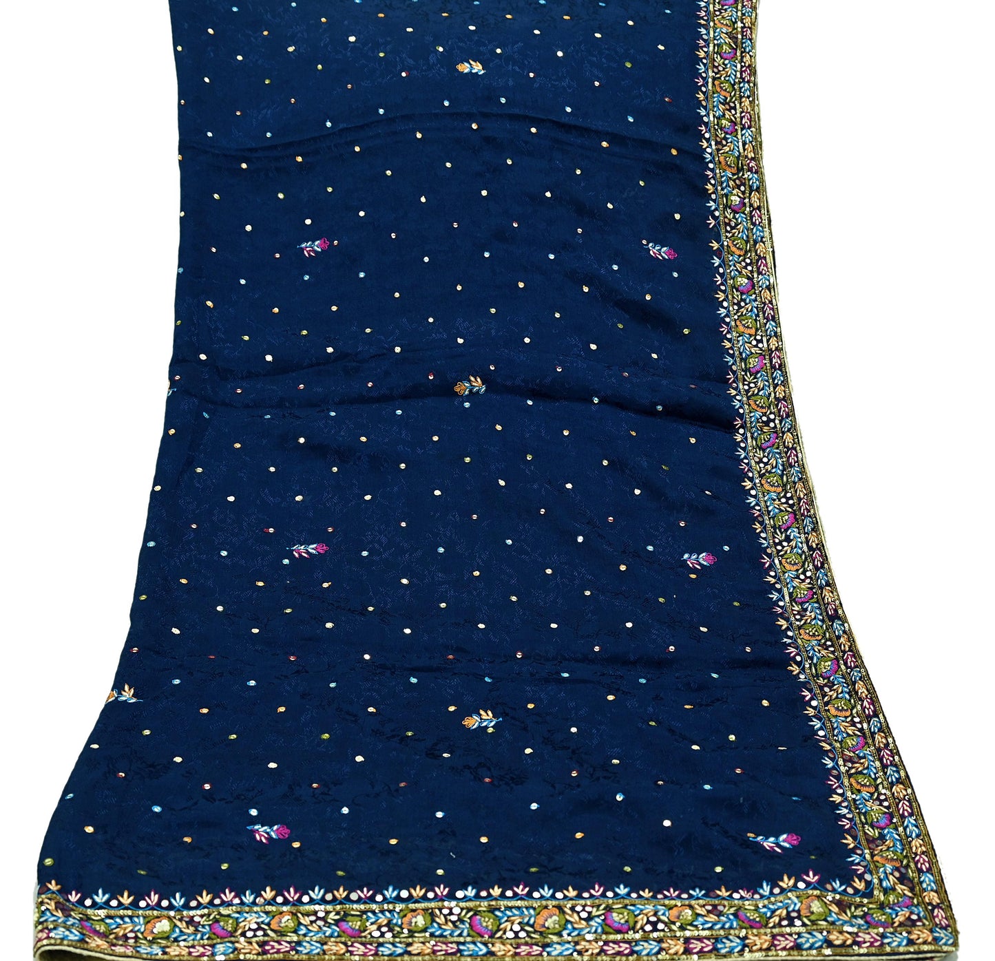 Indian Vintage Blue Dupatta Pure silk Long Stole Hand Embroidered Scarves Floral Design Stole Veil Wrap Zari