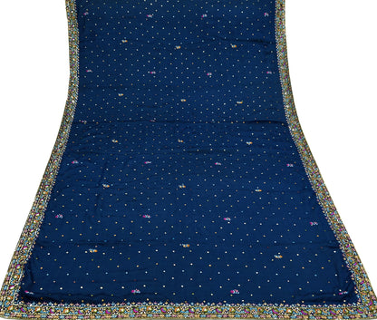 Indian Vintage Blue Dupatta Pure silk Long Stole Hand Embroidered Scarves Floral Design Stole Veil Wrap Zari
