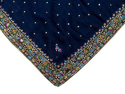 Indian Vintage Blue Dupatta Pure silk Long Stole Hand Embroidered Scarves Floral Design Stole Veil Wrap Zari
