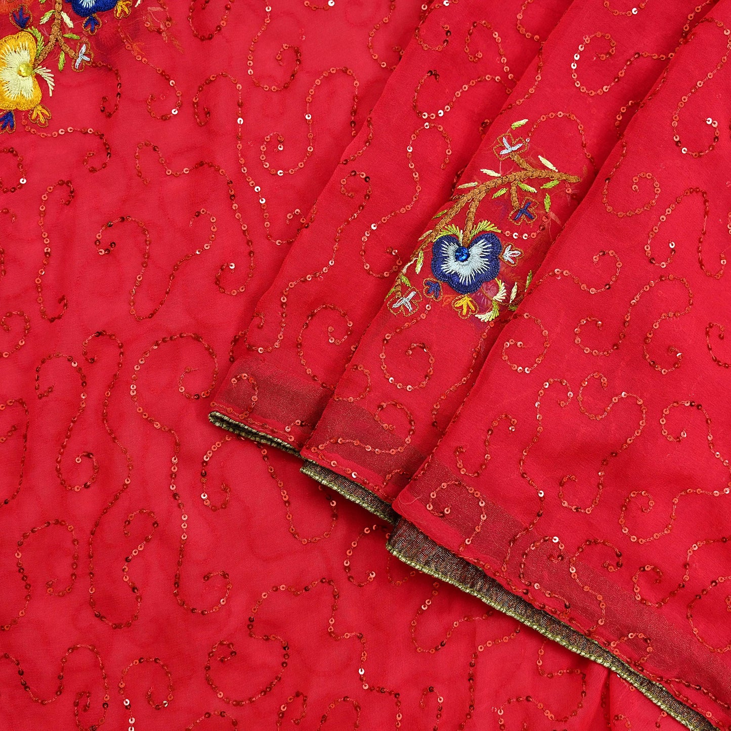 Indian Vintage Dupatta Pink Pure Georgette silk Long Stole Hand Embroidered Scarves Stole Veil Wrap