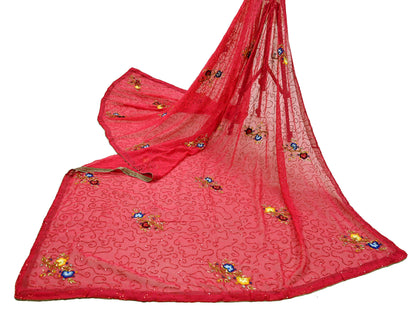 Indian Vintage Dupatta Pink Pure Georgette silk Long Stole Hand Embroidered Scarves Stole Veil Wrap