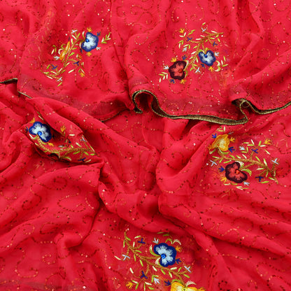 Indian Vintage Dupatta Pink Pure Georgette silk Long Stole Hand Embroidered Scarves Stole Veil Wrap
