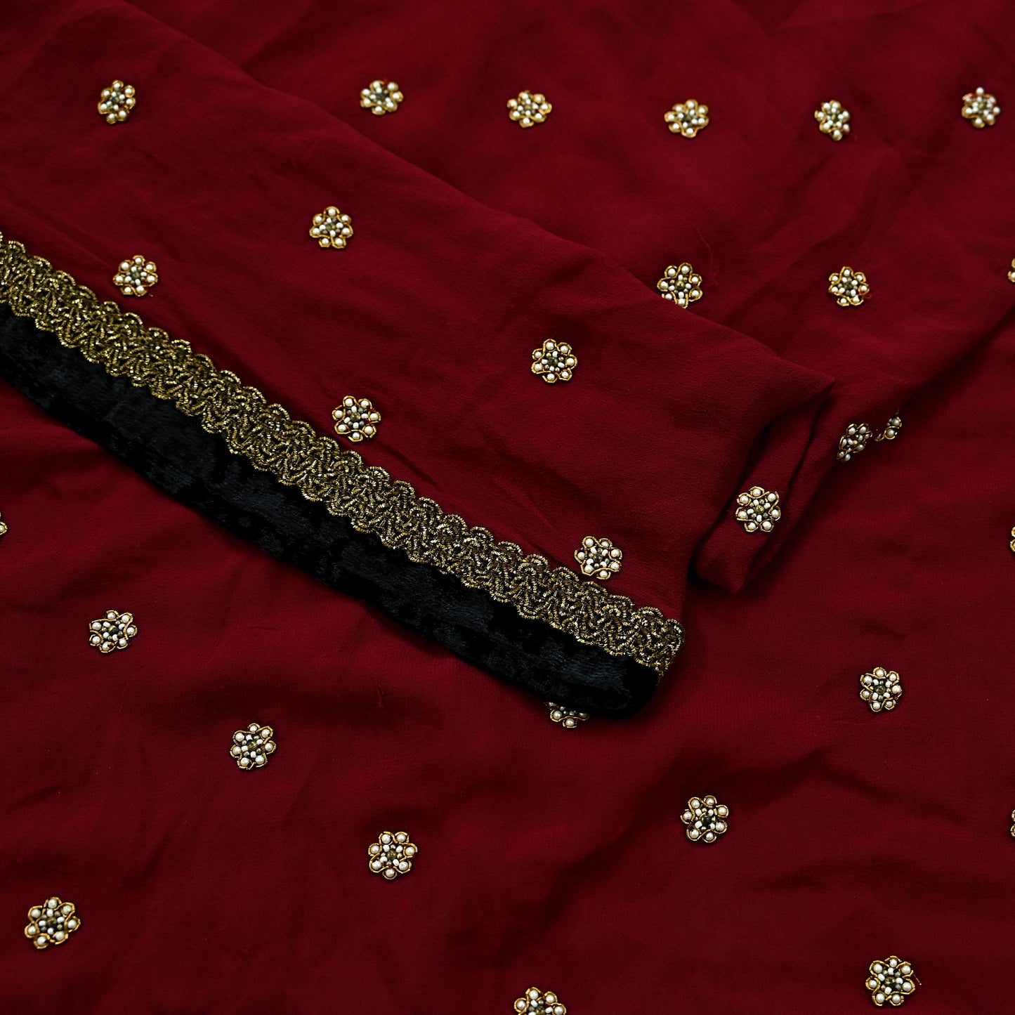 Indian Vintage Maroon Dupatta Pure Georgette silk Long Stole Hand Embroidered Scarves Stole Veil Wrap Sequins Zardozi