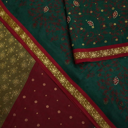 Indian Vintage Heavy Green & maroon Kanjivaram Saree 100% Pure Silk Sari Metallic Golden Zari 5Yd Floral Crafting Dress making